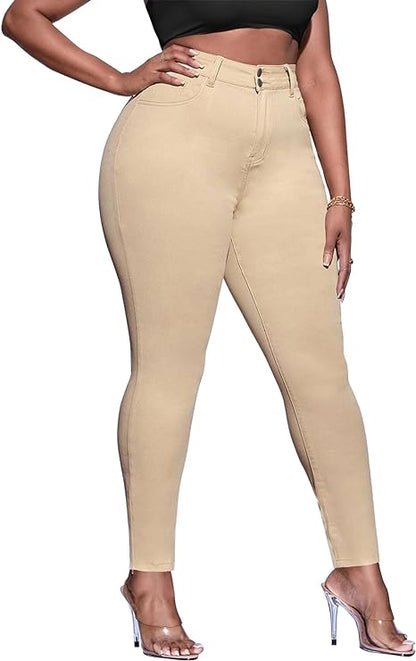Womens Plus Size Skinny Tapered Pants Comfy Stretch High Waist Ankle Jean view 6