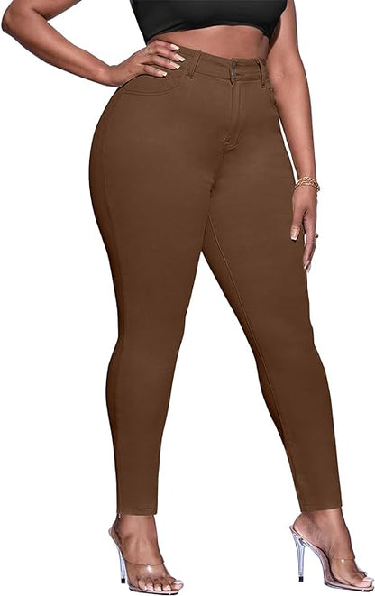 Womens Plus Size Skinny Tapered Pants Comfy Stretch High Waist Ankle Jean view 6