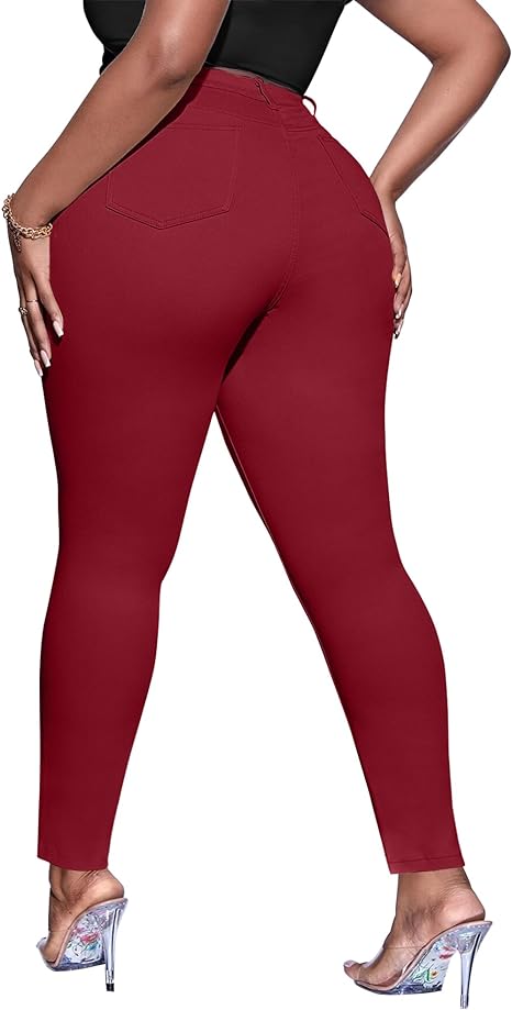 Womens Plus Size Skinny Tapered Pants Comfy Stretch High Waist Ankle Jean view 2