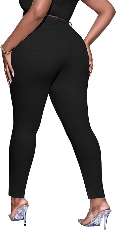 Womens Plus Size Skinny Tapered Pants Comfy Stretch High Waist Ankle Jean view 2