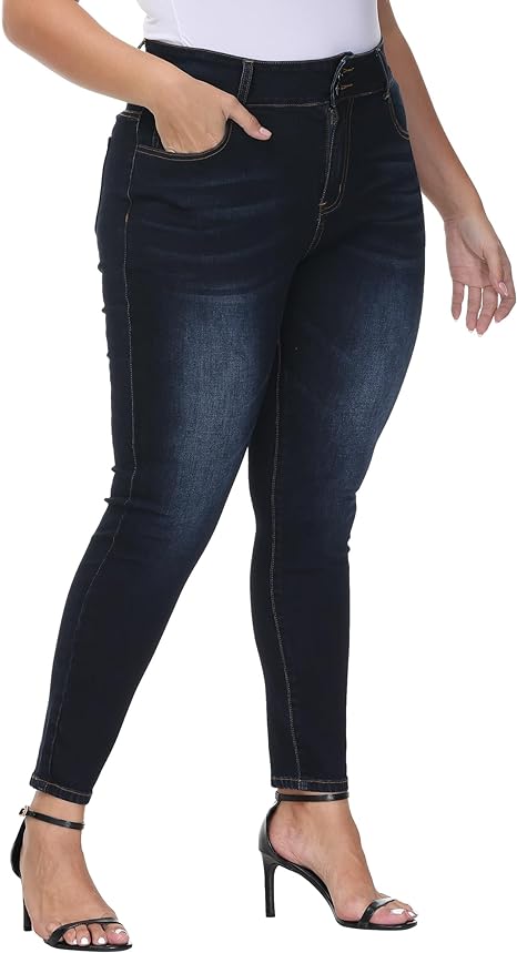 Womens Plus Size Skinny Jeans Stretchy High Waisted Classic Ankle Jean view 6