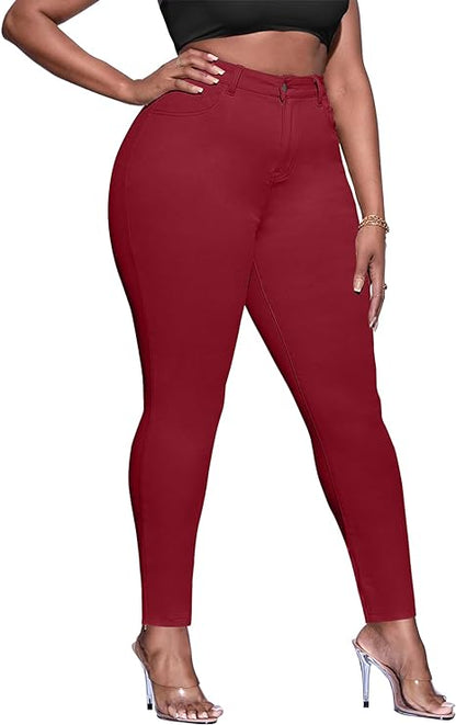 Womens Plus Size Skinny Tapered Pants Comfy Stretch High Waist Ankle Jean view 6