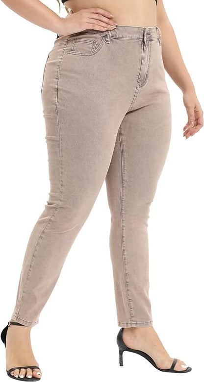 Womens Plus Size Skinny Tapered Pants Comfy Stretch High Waist Ankle Jean view 6