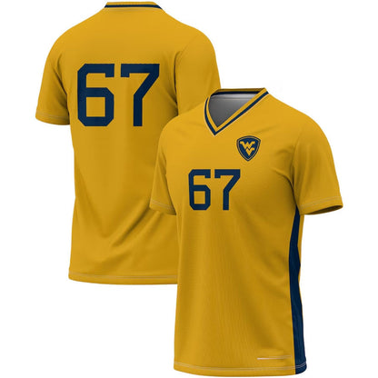 #67 W.Virginia Mountaineers GameDay Greats Lightweight Women's Soccer Fashion Jersey - Gold American College Jerseys - Main View
