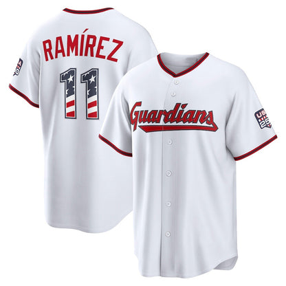 Cleveland Guardians #11 Jos¨¦ Ram¨ªrez USA 250 Fourth of July Home Stadium Jersey - White Tailgate Goods - Main View
