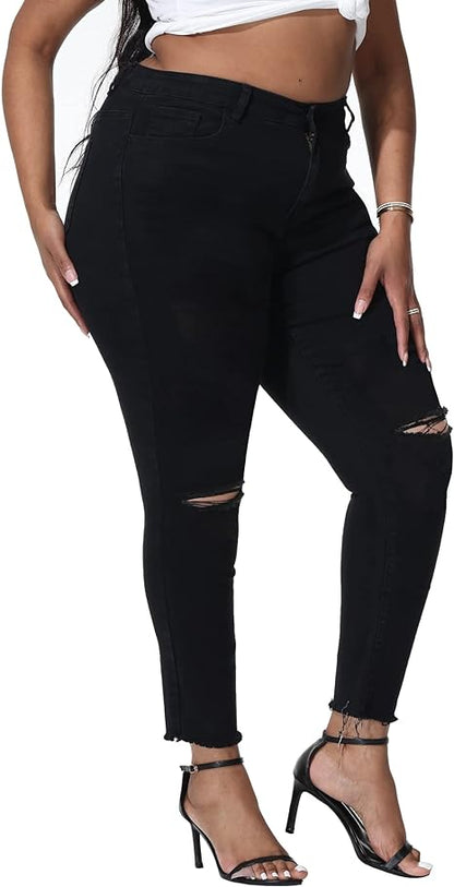 Womens Plus Size Skinny Jeans Stretchy High Waisted Ankle Jean view 6