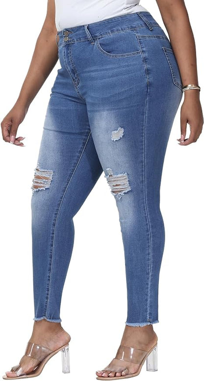 Womens Plus Size Skinny Jeans Stretchy High Waisted Ankle Jean view 6