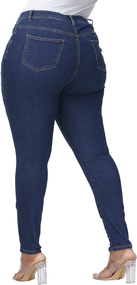 Womens Plus Size Skinny Jeans Stretchy High Waisted Ankle Jean view 2