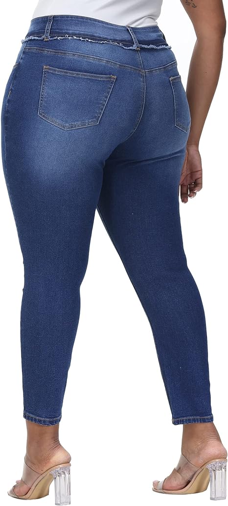 Womens Plus Size Skinny Jeans Stretchy High Waisted Ankle Jean view 2