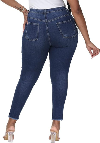 Womens Plus Size Skinny Jeans Stretchy High Waisted Ankle Jean view 2