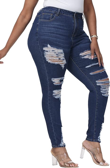 Womens Plus Size Skinny Jeans Stretchy High Waisted Ankle Jean view 6