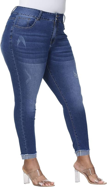 Womens Plus Size Skinny Jeans Stretchy High Waisted Ankle Jean view 6