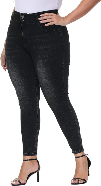 Womens Plus Size Skinny Jeans Stretchy High Waisted Classic Ankle Jean view 6