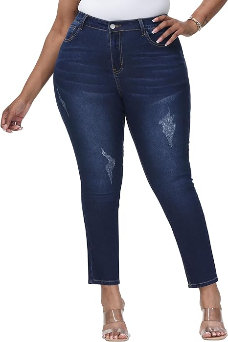 Womens Plus Size Skinny Jeans Stretchy High Waisted Ankle Jean view 6