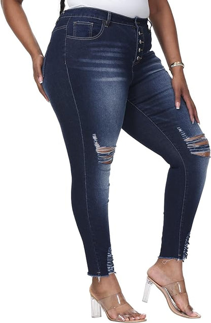 Womens Plus Size Skinny Jeans Stretchy High Waisted Ankle Jean view 6
