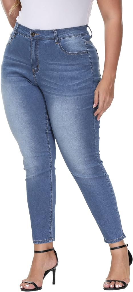 Womens Plus Size Skinny Jeans Stretchy High Waisted Ankle Jean view 5