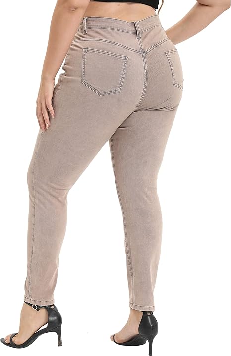 Womens Plus Size Skinny Tapered Pants Comfy Stretch High Waist Ankle Jean view 2