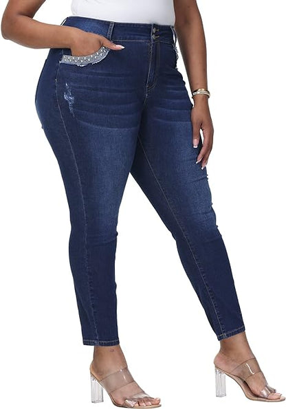 Womens Plus Size Skinny Jeans Stretchy High Waisted Ankle Jean view 6