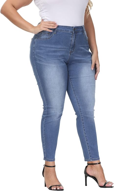 Womens Plus Size Skinny Jeans Stretchy High Waisted Ankle Jean view 6