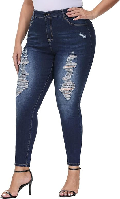 Womens Plus Size Skinny Jeans Stretchy High Waisted Ankle Jean view 6