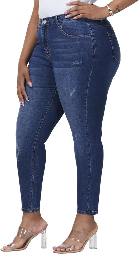 Womens Plus Size Skinny Jeans Stretchy High Waisted Classic Ankle Jean view 5