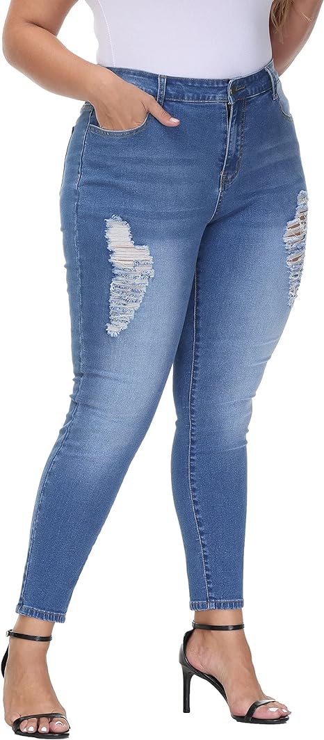 Womens Plus Size Skinny Jeans Stretchy High Waisted Ankle Jean view 5