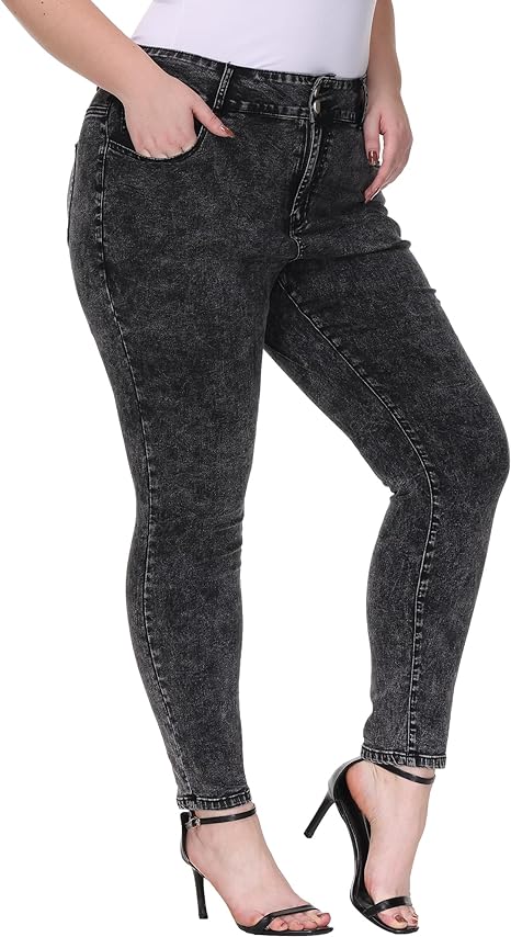 Womens Plus Size Skinny Jeans Stretchy High Waisted Classic Ankle Jean view 5