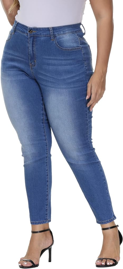 Womens Plus Size Skinny Jeans Stretchy High Waisted Ankle Jean view 5