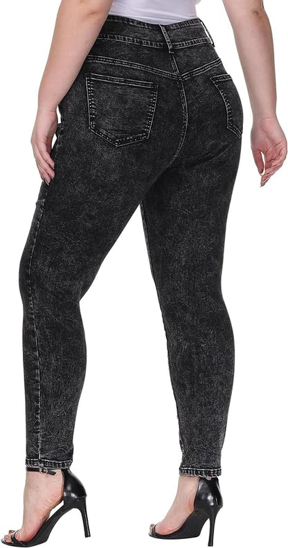 Womens Plus Size Skinny Jeans Stretchy High Waisted Classic Ankle Jean view 2
