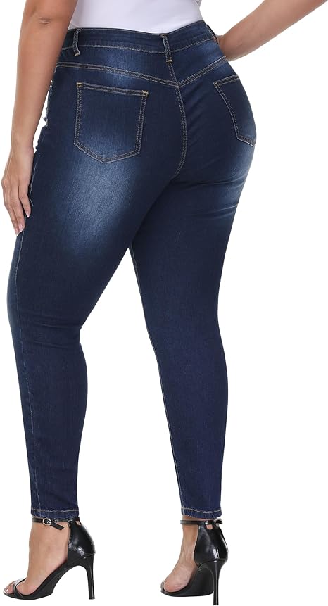 Womens Plus Size Skinny Jeans Stretchy High Waisted Ankle Jean view 2