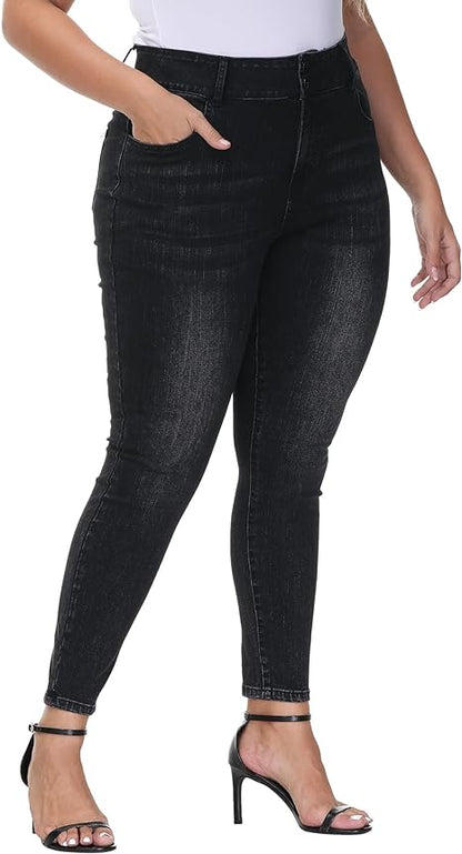 Womens Plus Size Skinny Jeans Stretchy High Waisted Classic Ankle Jean view 5