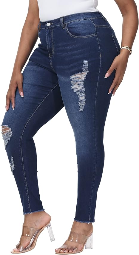 Womens Plus Size Skinny Jeans Stretchy High Waisted Ankle Jean view 5