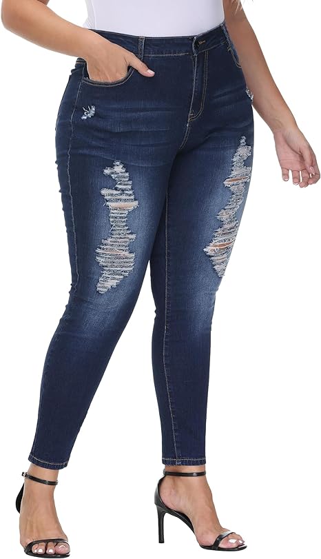 Womens Plus Size Skinny Jeans Stretchy High Waisted Ankle Jean view 5