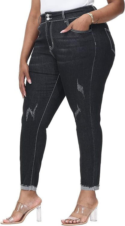 Womens Plus Size Skinny Jeans Stretchy High Waisted Ankle Jean view 5
