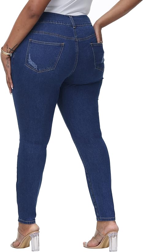 Womens Plus Size Skinny Jeans Stretchy High Waisted Ankle Jean view 2