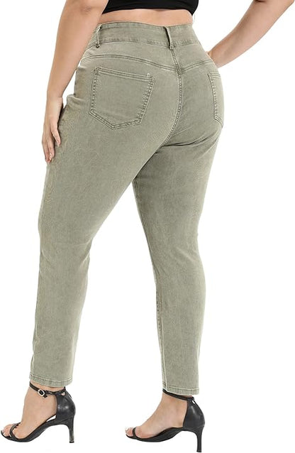 Womens Plus Size Skinny Tapered Pants Comfy Stretch High Waist Ankle Jean view 2