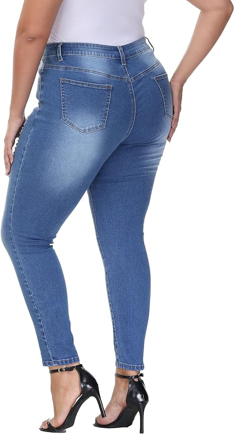 Womens Plus Size Skinny Jeans Stretchy High Waisted Ankle Jean view 2