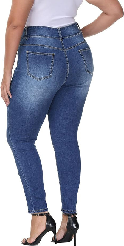 Womens Plus Size Skinny Jeans Stretchy High Waisted Ankle Jean view 2