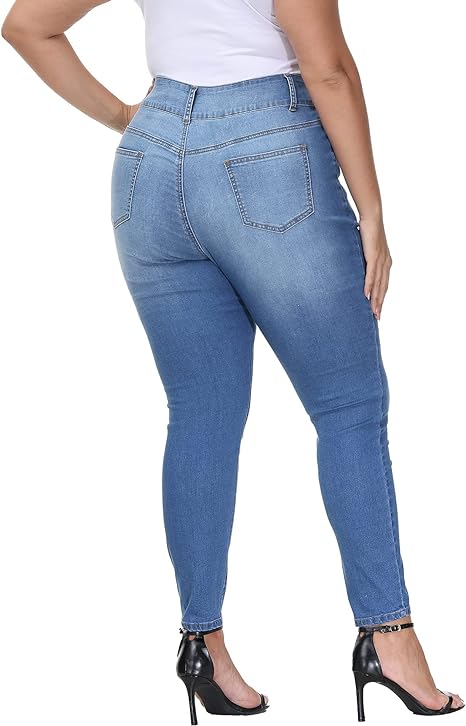 Womens Plus Size Skinny Jeans Stretchy High Waisted Ankle Jean view 2