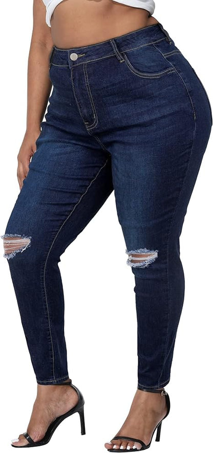 Womens Plus Size Skinny Jeans Stretchy High Waisted Ankle Jean view 5