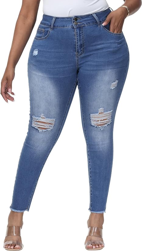 Womens Plus Size Skinny Jeans Stretchy High Waisted Ankle Jean view 5