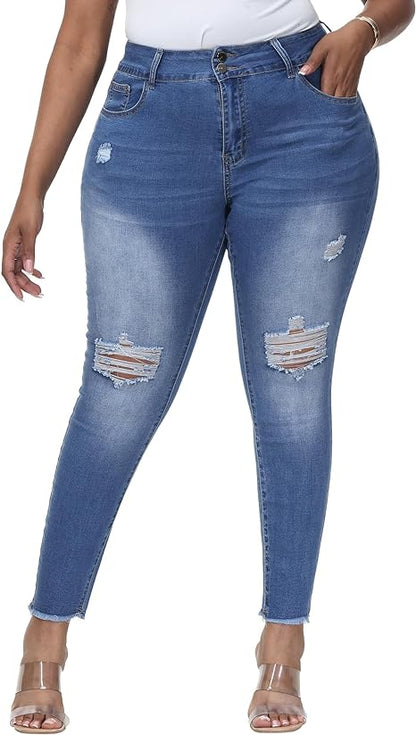 Womens Plus Size Skinny Jeans Stretchy High Waisted Ankle Jean view 5