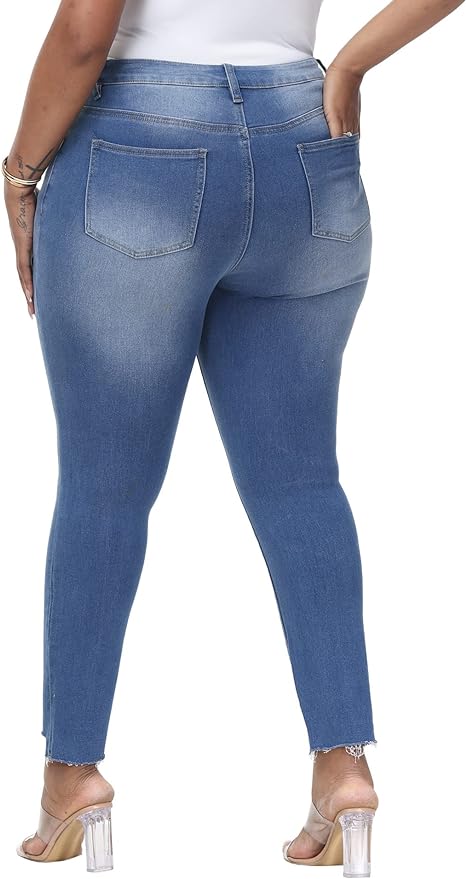 Womens Plus Size Skinny Jeans Stretchy High Waisted Ankle Jean view 2