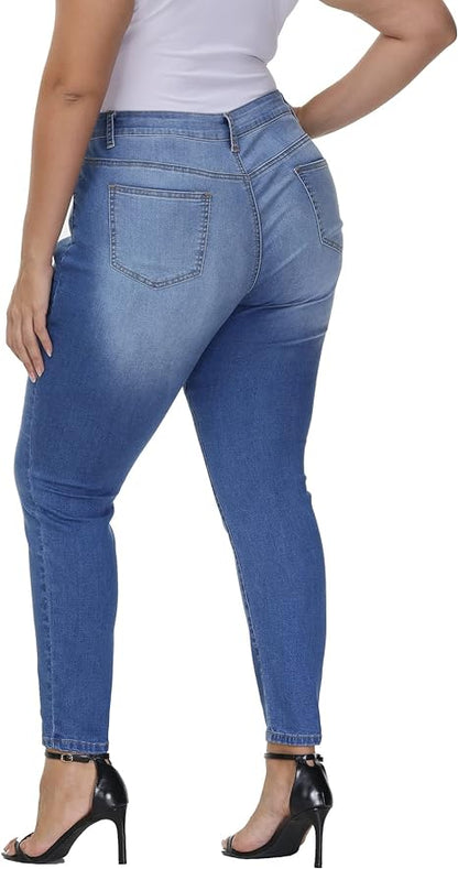 Womens Plus Size Skinny Jeans Stretchy High Waisted Ankle Jean view 2