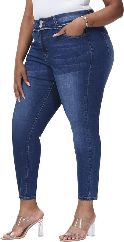 Womens Plus Size Skinny Jeans Stretchy High Waisted Ankle Jean view 6