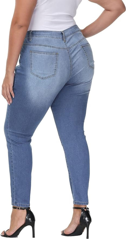 Womens Plus Size Skinny Jeans Stretchy High Waisted Ankle Jean view 2