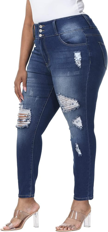 Womens Plus Size Skinny Jeans Stretchy High Waisted Ankle Jean view 6