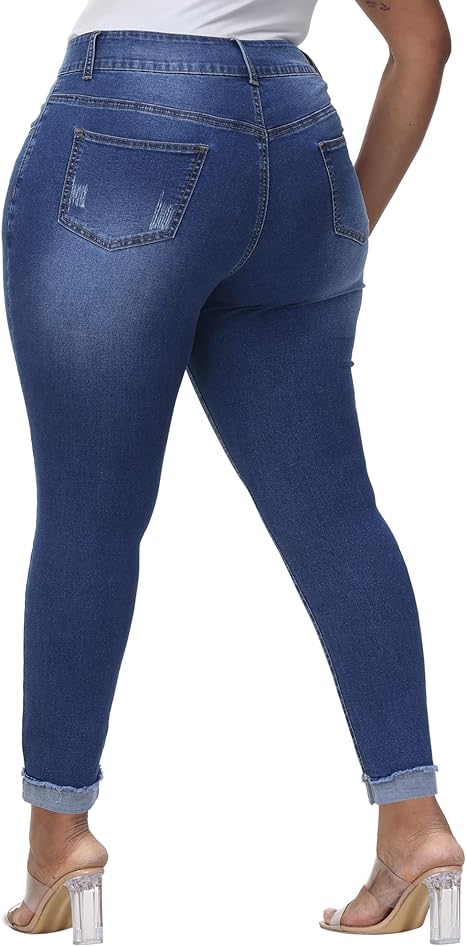 Womens Plus Size Skinny Jeans Stretchy High Waisted Ankle Jean view 2