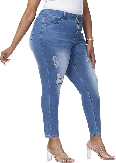 Womens Plus Size Skinny Jeans Stretchy High Waisted Ankle Jean view 5