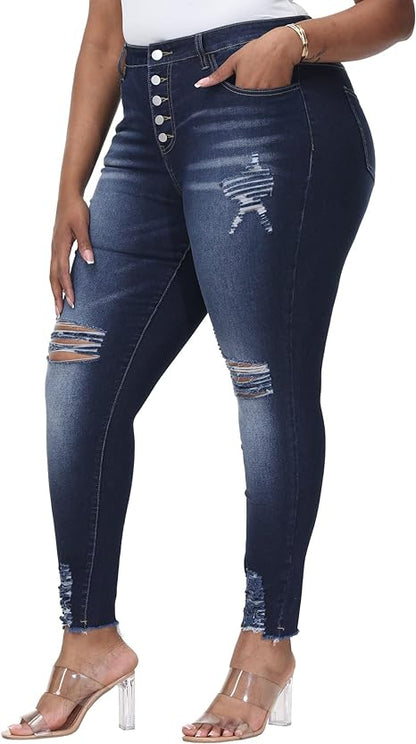 Womens Plus Size Skinny Jeans Stretchy High Waisted Ankle Jean view 5